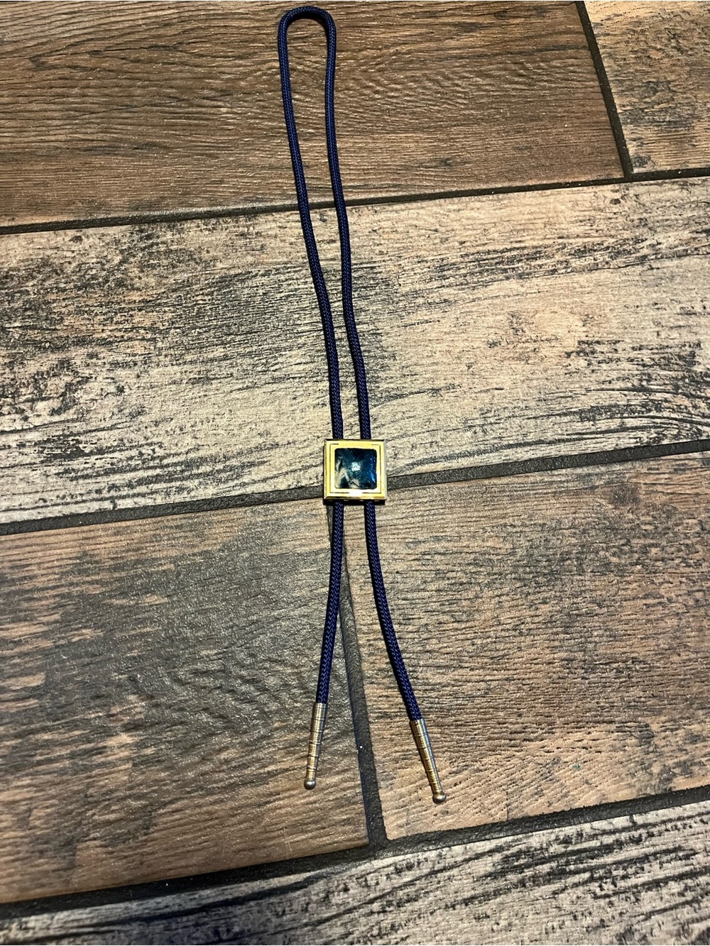 Navy Blue Cord Slide Pendant Necklace with Gold Accent/ Bolo tie